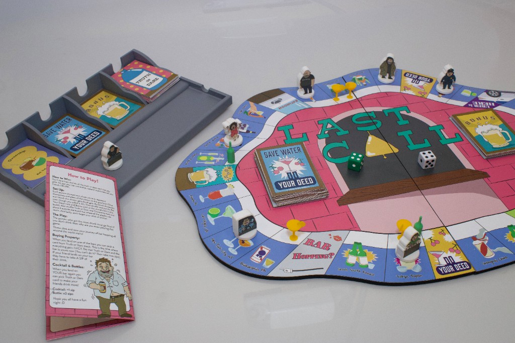 Last Call board game — board, cards, pawns, and how-to-play guide