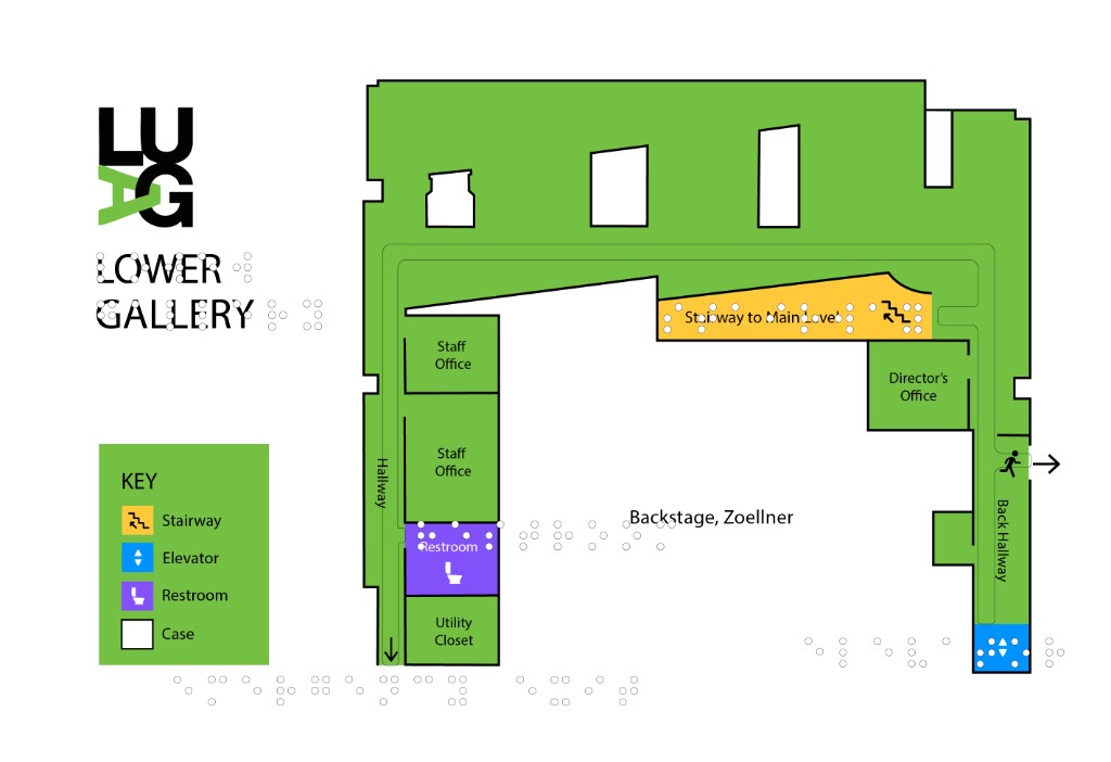 LUAG Lower Gallery final map with Braille overlay and tactile pathway