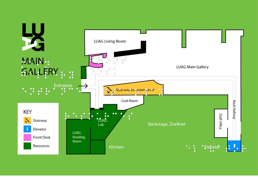 LUAG Main Gallery final map with Braille overlay and tactile pathway