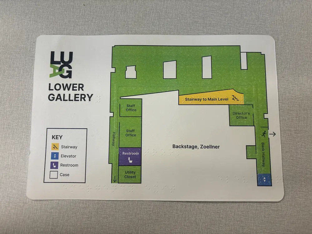 Embossed LUAG Lower Gallery map with shallow Braille dots