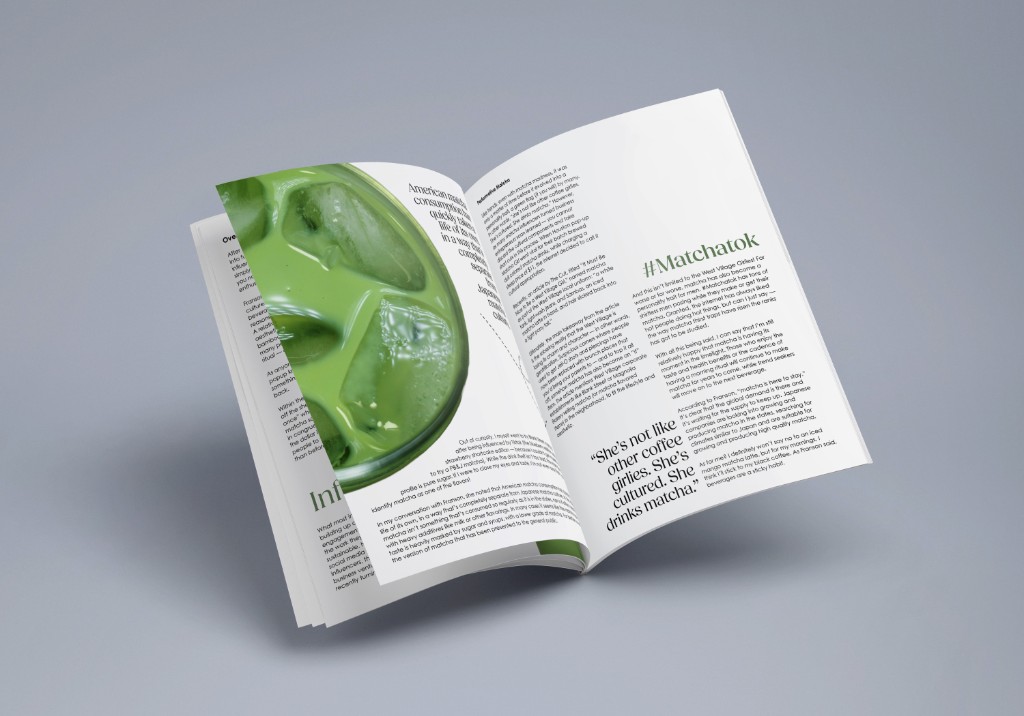 #Matchatok magazine spread — editorial design on American matcha culture