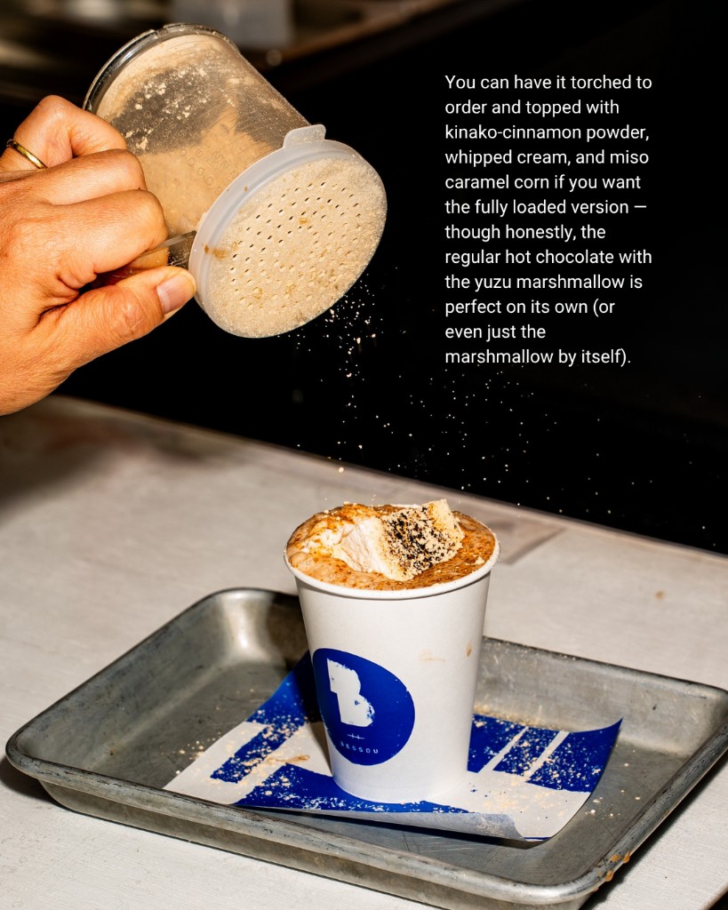 Kinako-cinnamon powder shaken over hot chocolate