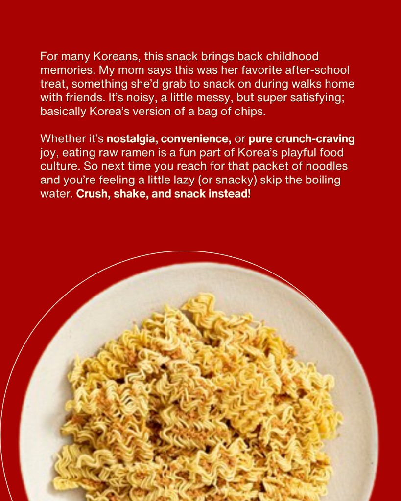 Crushed raw ramen on a plate